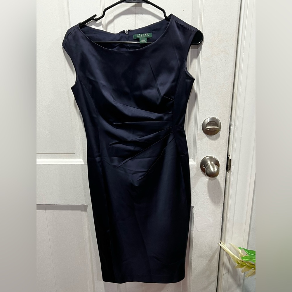 Lauren Ralph Lauren Navy Sleeveless Sheath Midi Dress